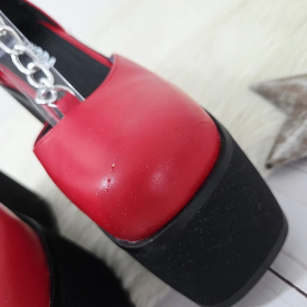 Lamoda Red Black Platform Wedge Heels Chain Ankle Strap Goth UK Size 5